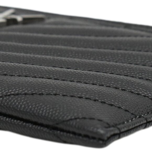 YVES SAINT LAURENT Monogram Bill Grain De Poudre Chevron Leather Zip Pouch Black - Picture 6 of 12
